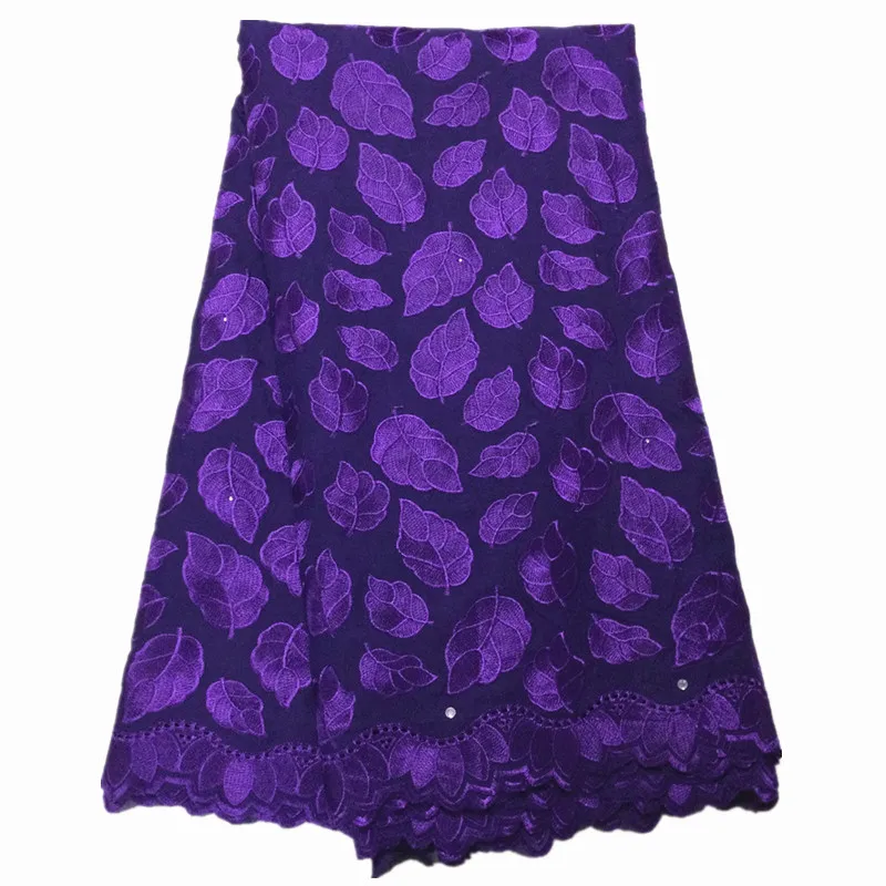 

Pure Color 2021 New Design Leaves Royal Blue High Quality Wedding Lace African Fabric 5 Yards 100% Cotton Swiss Voile Lace