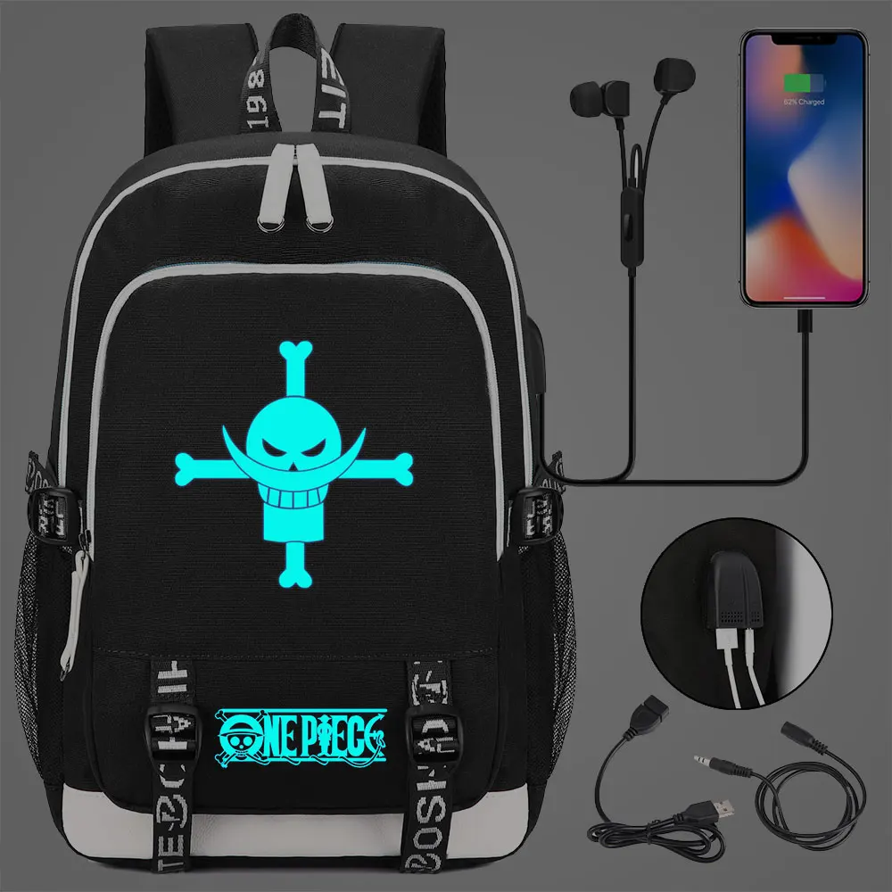 

Luminous One Piece Luffe Printed USB Headphone Jack Boy Girl Kids School bag Women Bagpack Canvas Men Backpack Packsack Bookbag