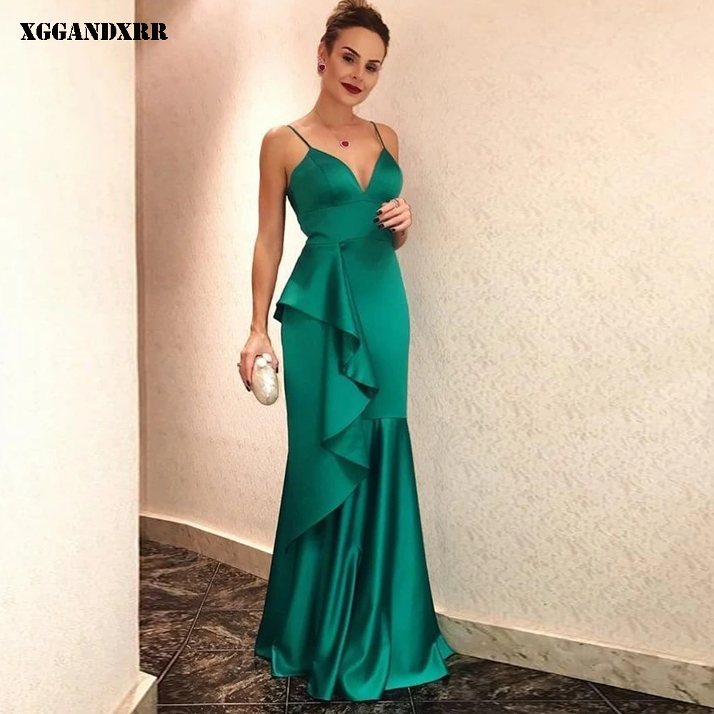 

Распродажа, ТРАПЕЦИЕВИДНОЕ платье для выпускного вечера 2022, атласное длинное платье с оборками, зеленое вечернее платье без рукавов, изгото...