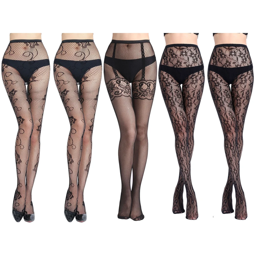 

5pcs/set Women Sexy Jacquard Tights High Waist Daily Club Fishnet Stockings Fashion Comfortable Pantyhose Cross Mesh One Size