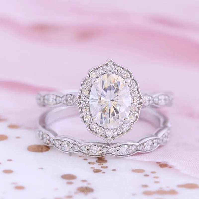 

Rhod/Rose Gold 2 pieces/Set of Elliptical High Quality Zircon Lady Ring Leisure/Party Jewelry Fashion Gifts women's rings