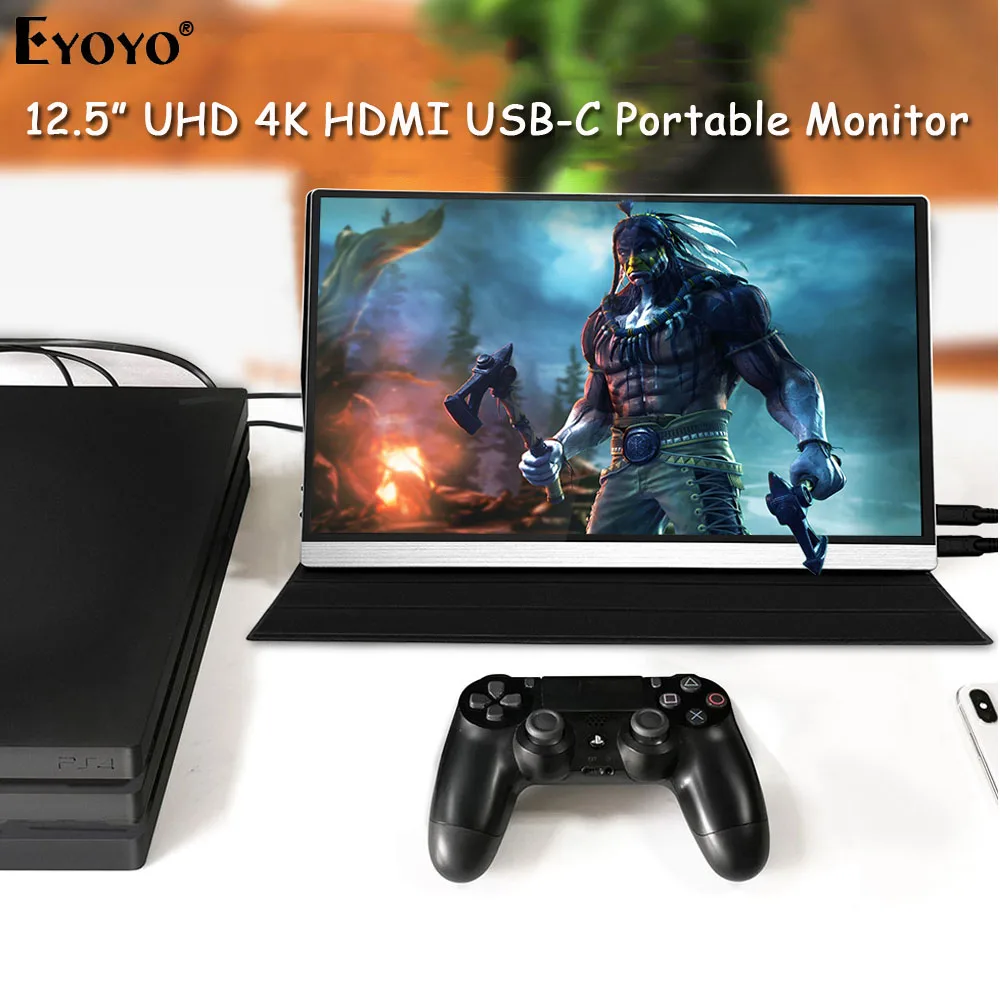 구매 EYOYO-EM12H 12.5 인치 IPS 휴대용 게임 모니터 4K 3840x2160 HDMI USB C LCD 화면, DP PC 노트북 디스플레이 PS4 스위치 Xbox 용