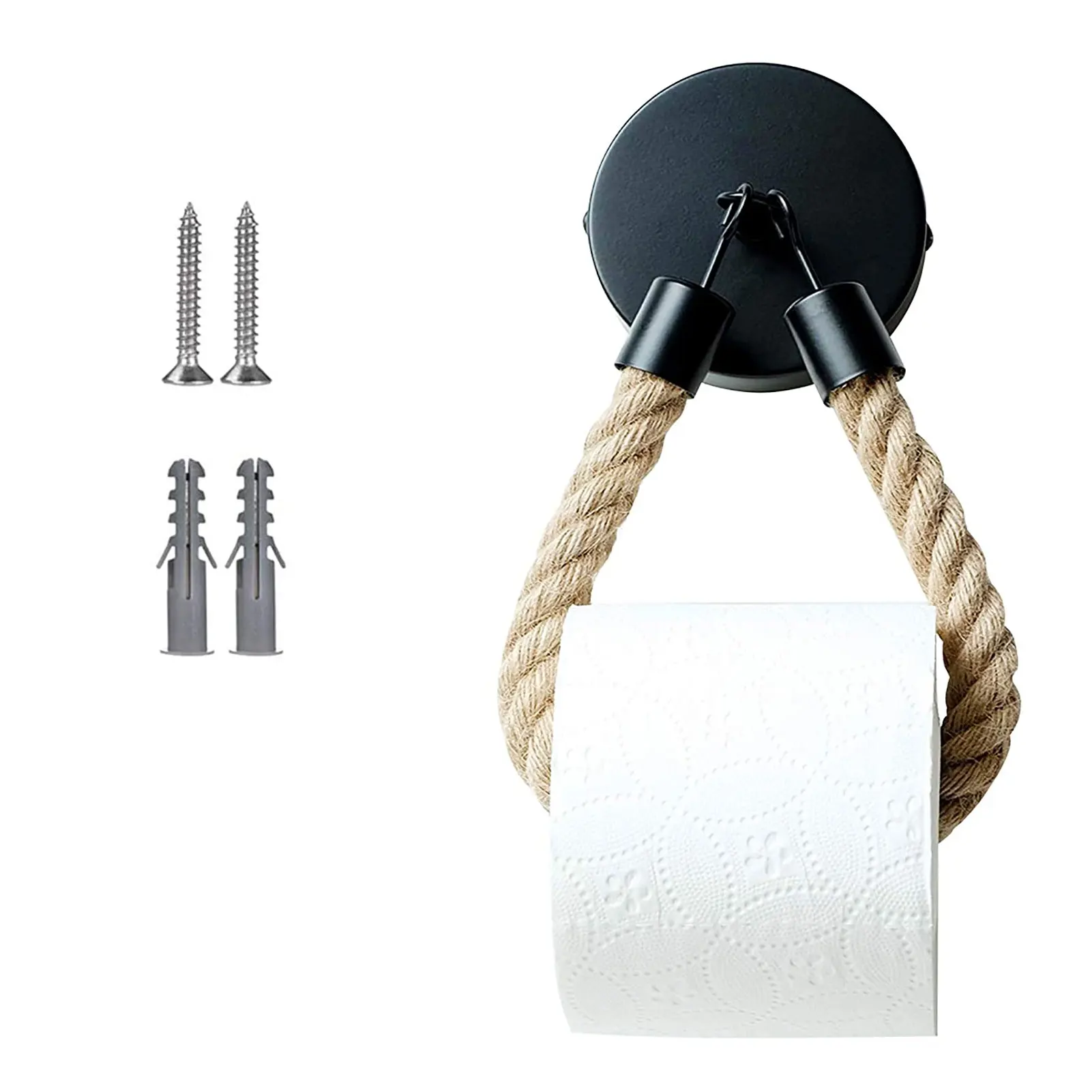 

Punch Free Toilet Paper Holder For Hanging Old Bathroom Decoration Supplies Towels Hotel Hemp Rope Storage Rack Wall Mounted