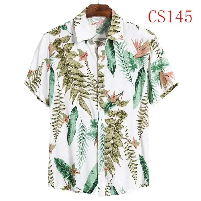 

Mens Hawaiian Shirt Loose Printed Short Sleeve Summer Pure Cotton Big Size Hawaii Flower Beach Floral Blouse