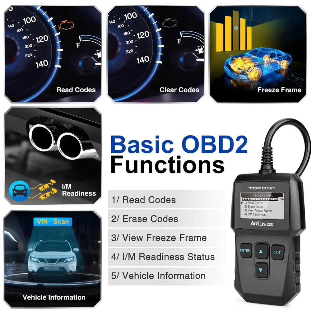 TOPDON AL200 полный OBD2 сканер OBDII код ридер автомобильный диагностический инструмент