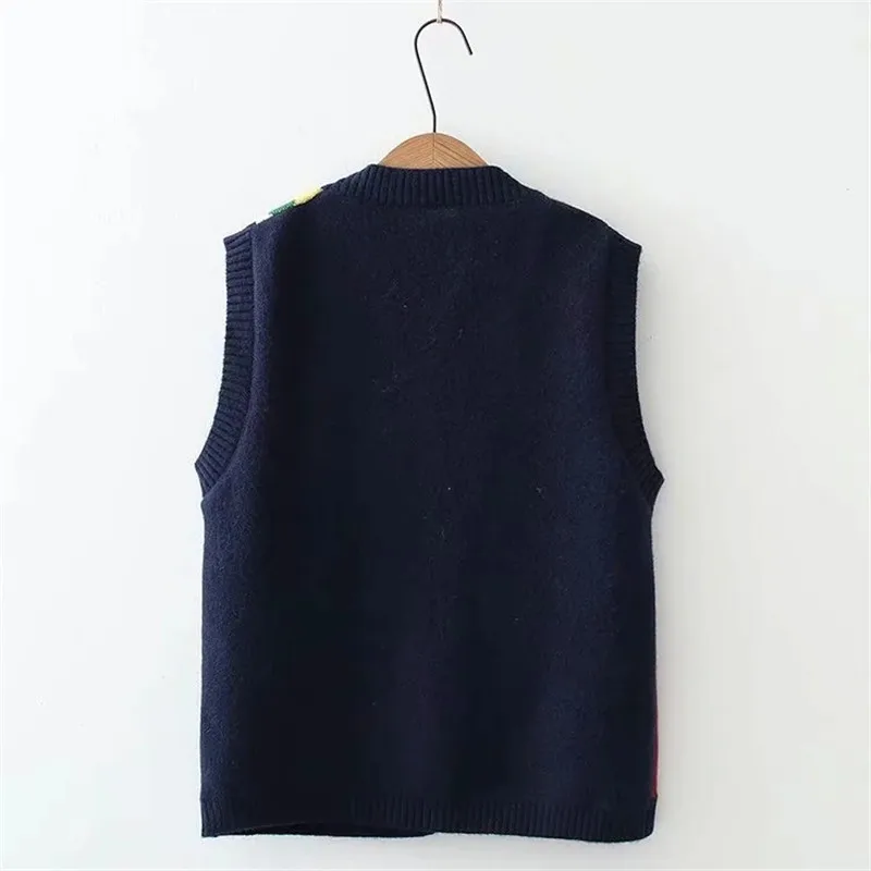 

Japan Harajuku Preppy Style Women Knitted Vest Single-Breasted Sleeveless Sweater Coat V-Neck Ladies Loose Soft Tops Fall Winter