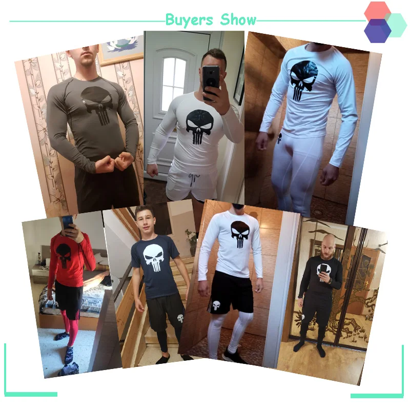 

Men's Compression Set Skull Clothes MMA Rashgard Male Gym T-shirt Sports Tights Fitness Pants Bodybuilding T-shirt Running Suit