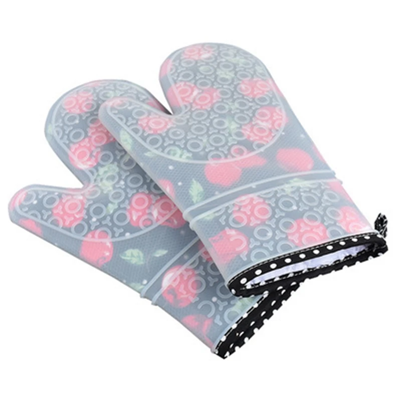 

Набор из 2 термостойких силиконовых кухонных перчаток для духовки, силиконовые кухонные перчатки с принтом