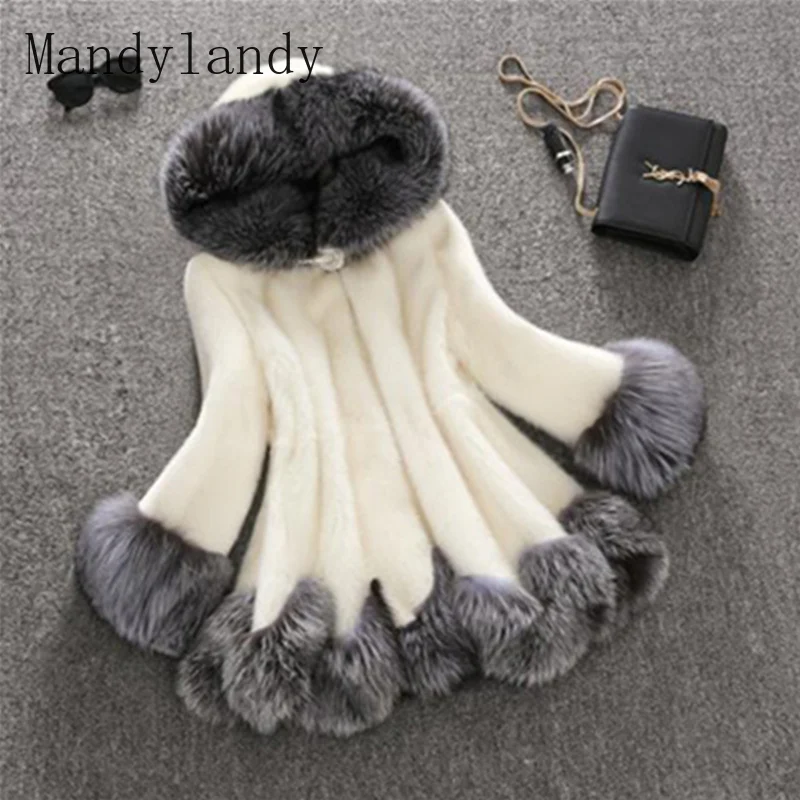 

Mandylandy Fashion Women's Faux Fur Coat Hooded Soft Fleece Thick Jacket Winter Fur Coat Plus Size