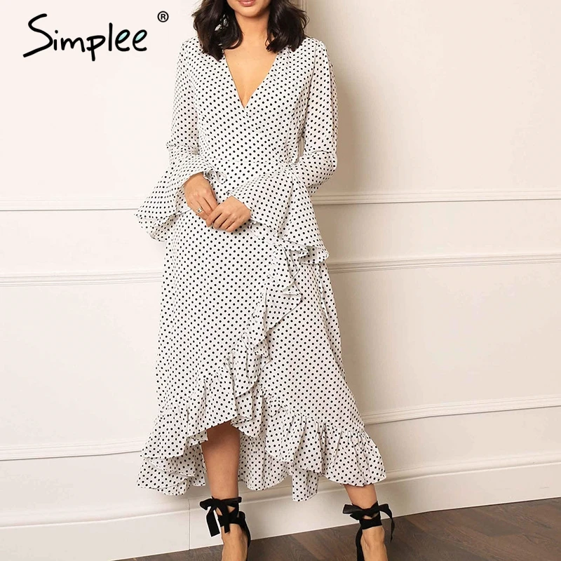 Simplee сексуальное платье с v образным вырезом и высокой талией в горошек женское