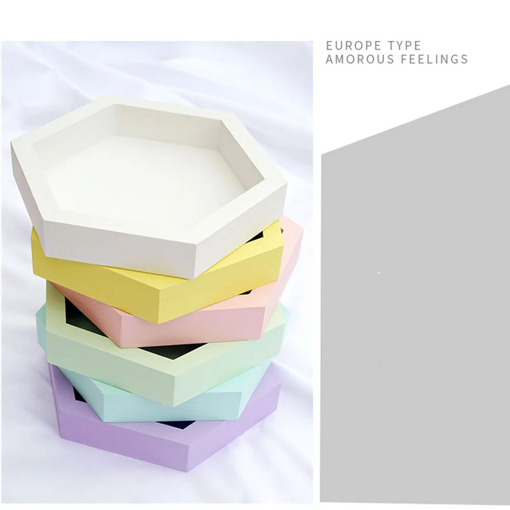 Нордический деревянный поднос для хранения, шикарный Ins фруктовый торт, десертная тарелка, конфетный цвет, Шестигранная форма, ювелирный поднос, Домашний Настольный Декор
