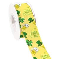 printed grosgrain ribbon st patricks day lucky four leaf clover for gift wrapping hair bow craft accessory 50 yards
