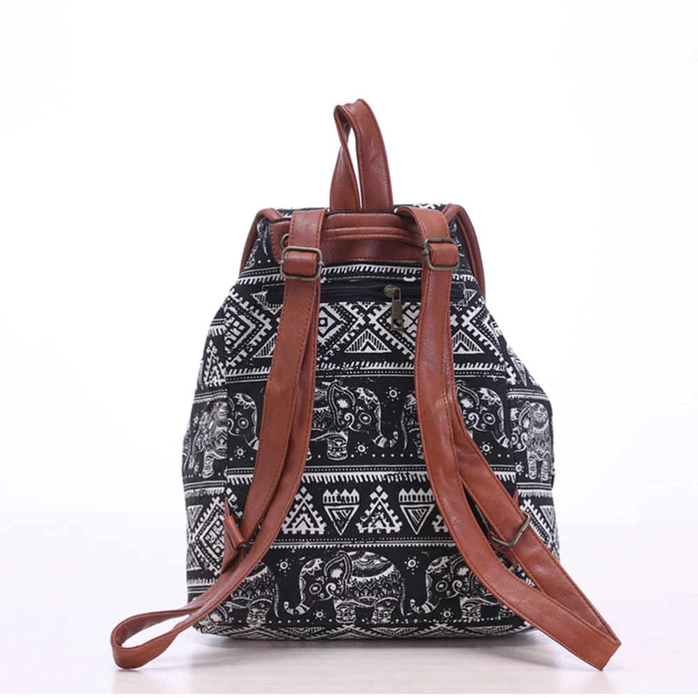 

Fashion Elephant Drawstring Canvas Backpack Rucksack School Bag Casual Bag (Black)