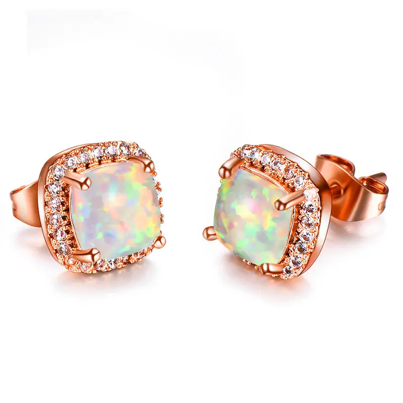 Rose White Opal Роскошные женские хрустальные серьги с зеленым камнем модное серебряное обручальное кольцо из розового золота серьги винтажные Двойные серьги-гвоздики для женщин - Окраска металла: Rose White Opal