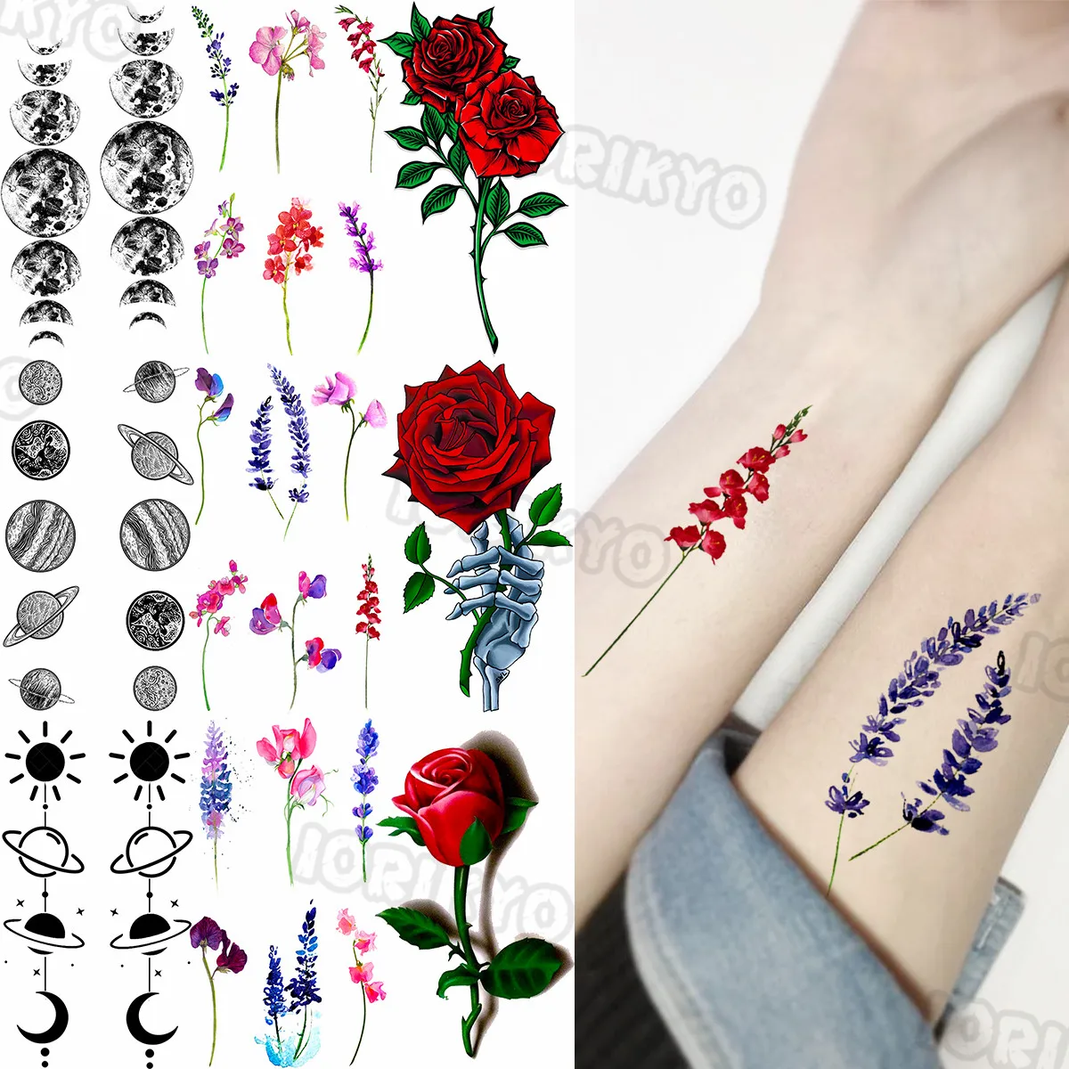 

Watercolor Lavender Plum Blossom Temporary Tattoos For Women Girls Rose Flower Universe Fake Tattoo Sticker Arm Neck Tatoos Show