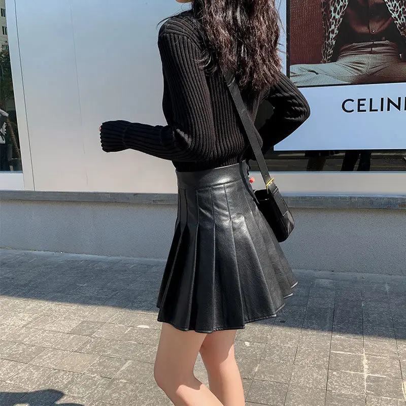 

Spring/autumn high-waisted leather skirt women Korean fashion high waist slim leather skirt The New y2k short skirt allm-atch