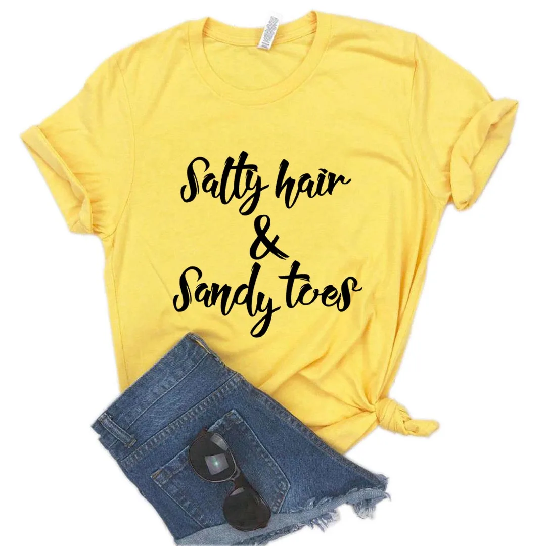 

Salty Hair & Sandy Toes Print Women Tshirt Cotton Casual Funny T Shirt Gift Lady Yong Girl Top Tee