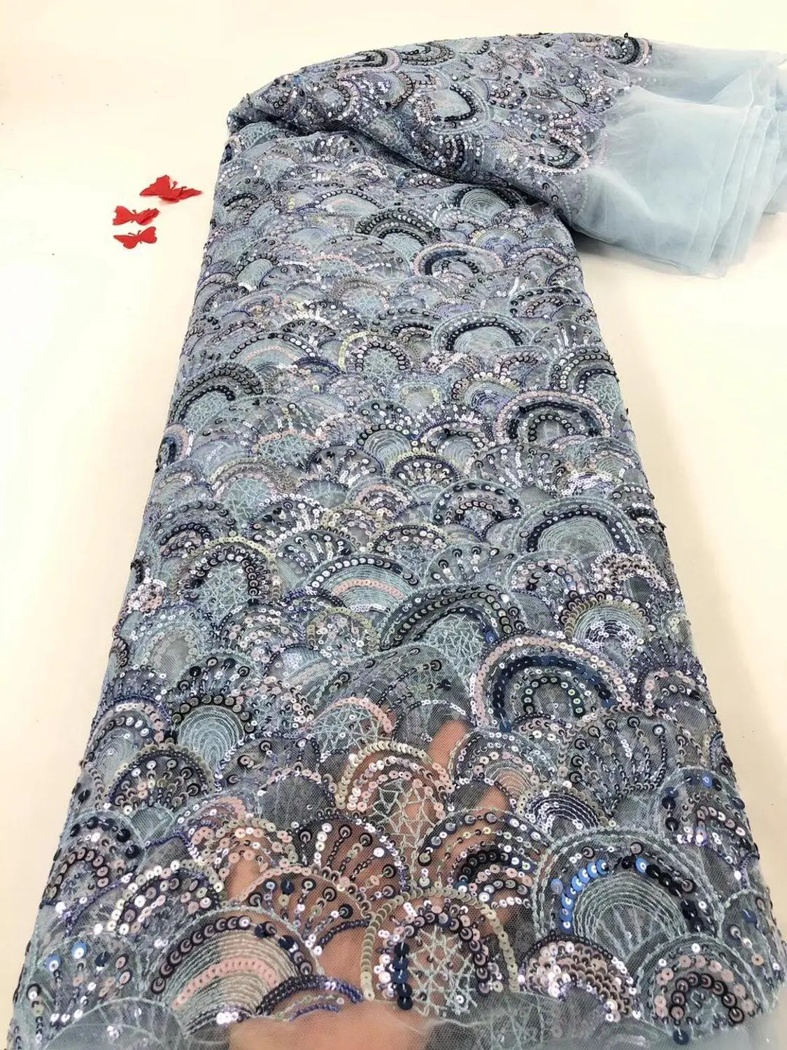 

Nigerian french lace fabric with sequins hot sale Embroidered lace fabric SYJ-92882 for women dress