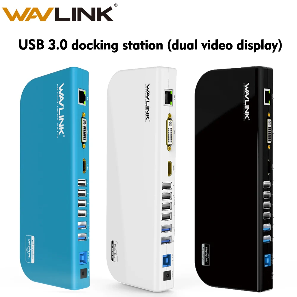 Wavlink Универсальная док-станция USB 3,0 Двойной видео дисплей монитор RJ45 гигабитный Ethernet Поддержка 1080P DVI/HDMI/VGA для ноутбука