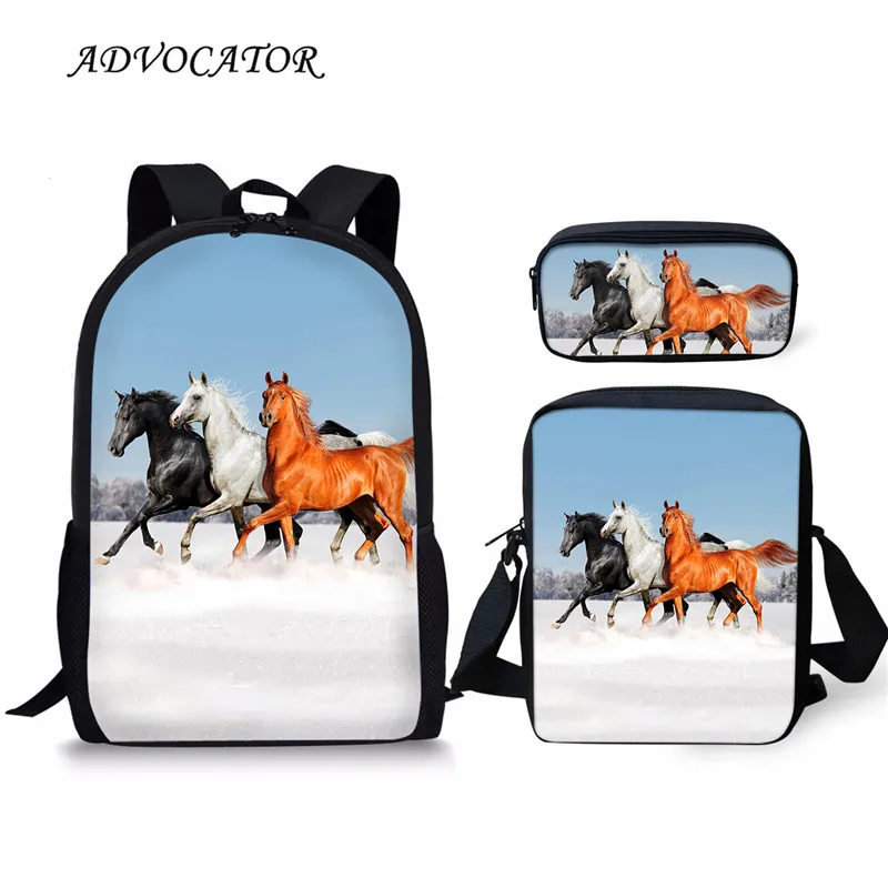 3pcs/set Women Backpack School Bags Horse Printing Trival Bags for Teenagers Girls Japanese Schoolbag Mochila Feminina Escolar