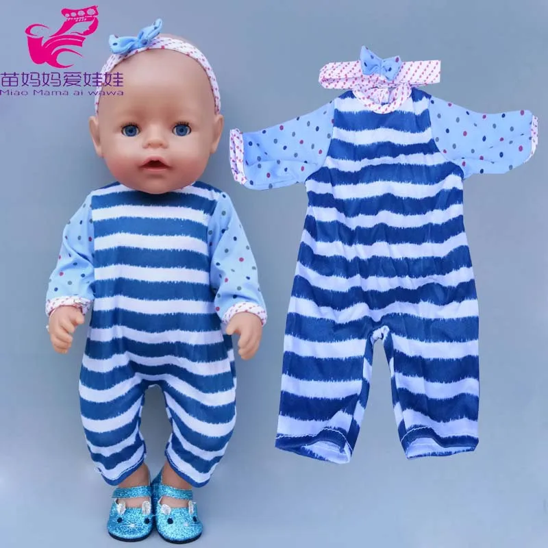

17 inch Baby new born Doll boy stripe rompers 40cm doll clothes children girl toys clothes birthday gift