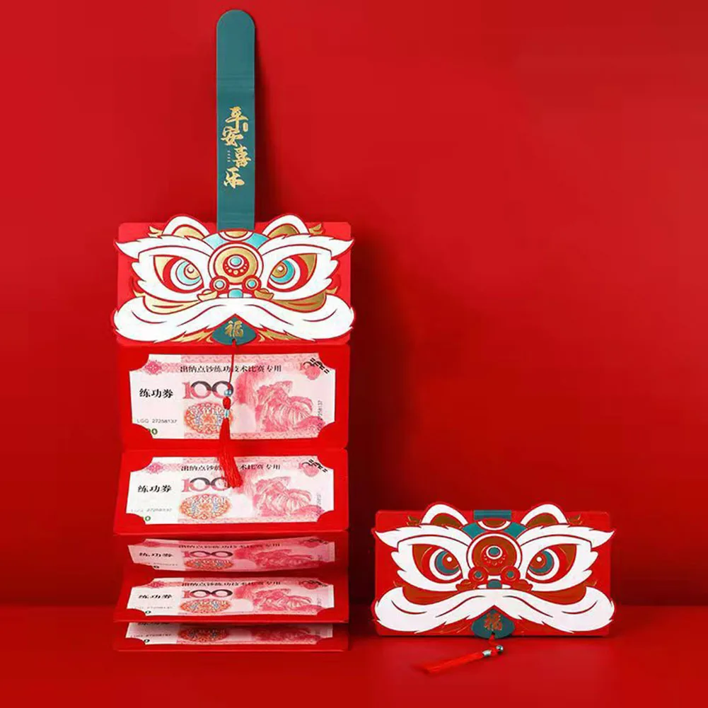 

Складной Красный Карманный конверт с изображением года тигра, красный конверт для весеннего фестиваля Hongbao, китайский новогодвечерние ничн...