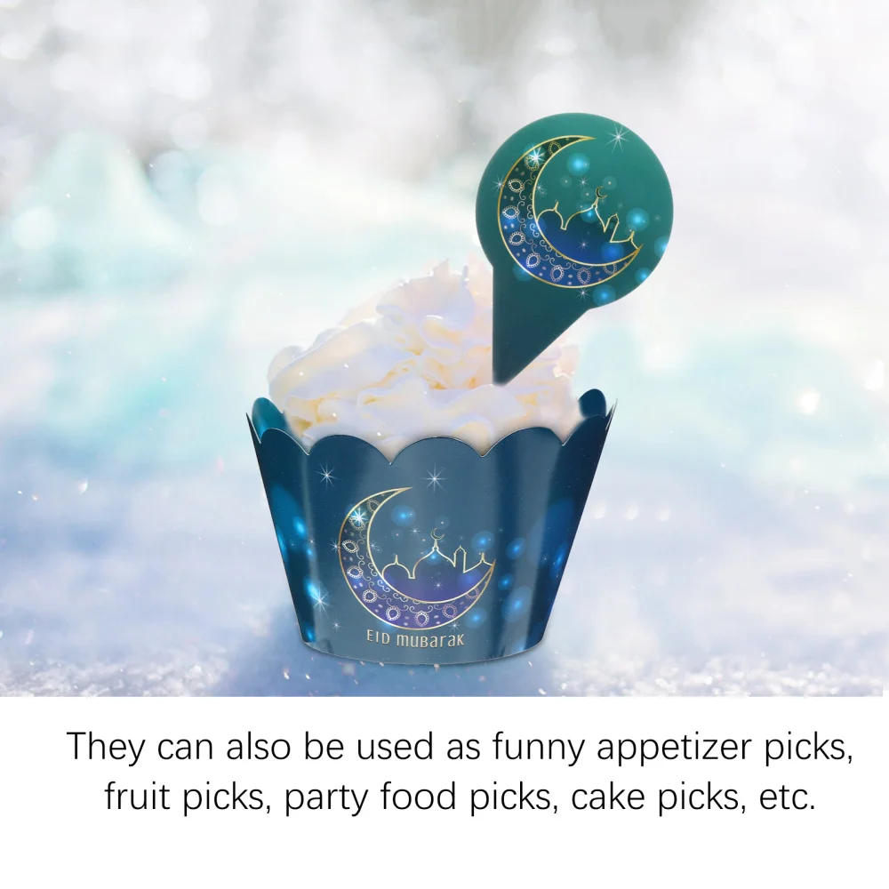 

1 Set 32pcs Cupcake Wrappers Toppers Ramadan Party Supplies Cake Toppers (Blue)