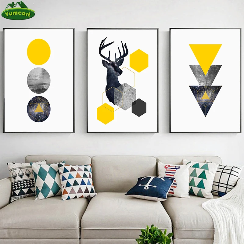 

Yumeart скандинавский геометрический желтый цвет абстрактный олень настенный художественный принт Картина на холсте Живопись Плакат для гост...