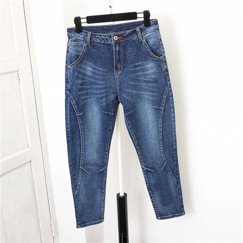 

1718 Jeans For Women Summer Korean Style Loose High Quality Patchwork Solid Color Cotton Zipper Plus Size Denim Nine Point Pants