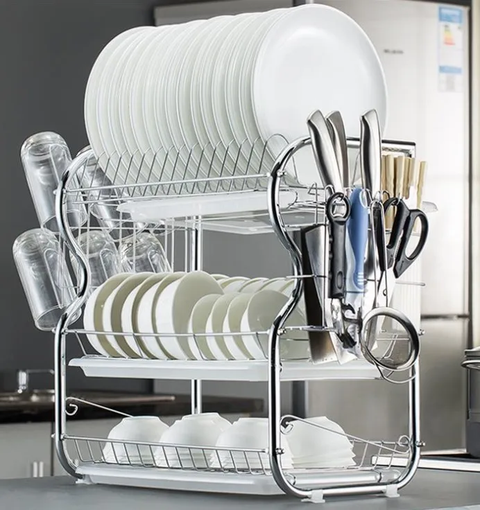 

NEW 3Layer Dish Drainer Kitchen Cutlery Cup Plate Dish Rack Sink Rack Drip Tray Storage Shelf Stainless Storage Organizer