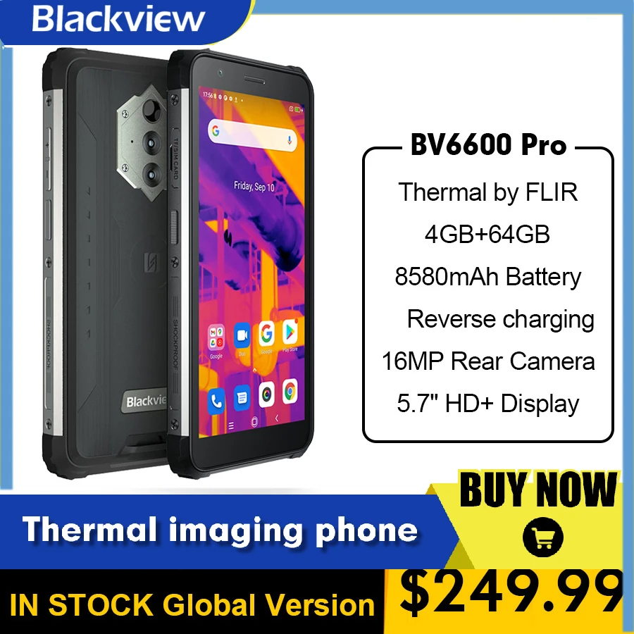 Global Blackview BV6600 Pro Rugged Mobile Phone Android 11 4GB+64GB 8580mAh Global Smartphone Thermal Imaging Camera FLIR®