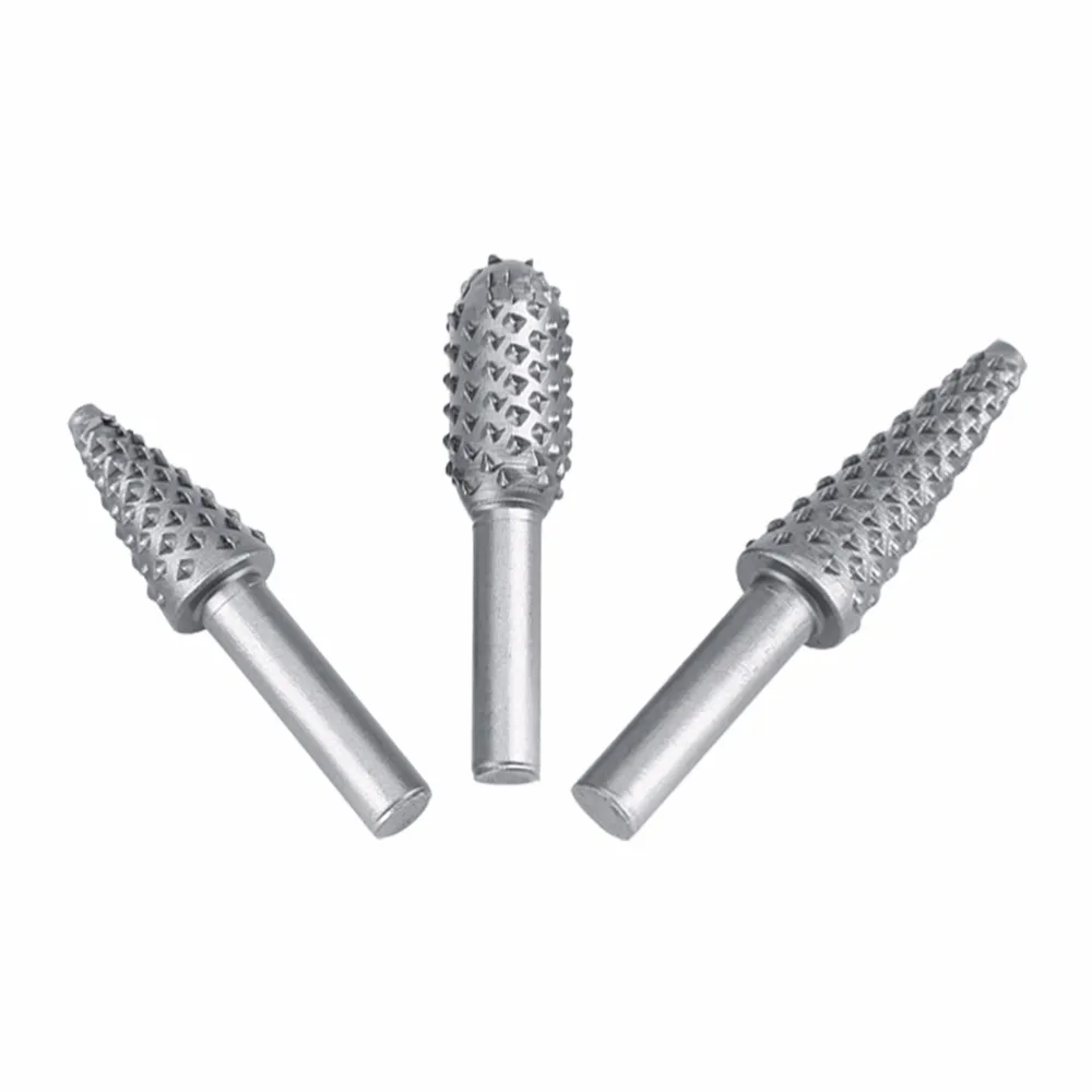 5Pcs Rotary Rasp Set Silver Hard Alloy Burr File 6.3mm Shank Wood Carving Drill Bits woodwork tools kit | Инструменты