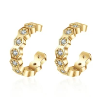 trendy rhombus wave clip earrings for women shiny zircon stone inlaid golden ear bone cuff simple geometric cuff earring jewelry