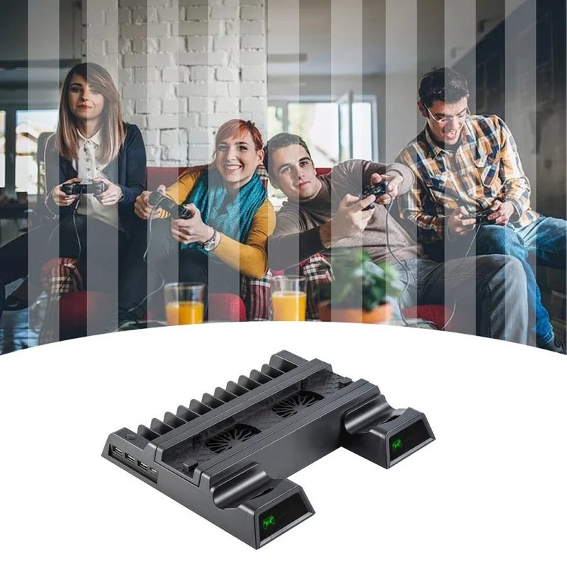 

YH-38 Vertical Stand For PS4/Slim/Pro With Cooling Fan Dual Controller Charger Charging Station Three Hub