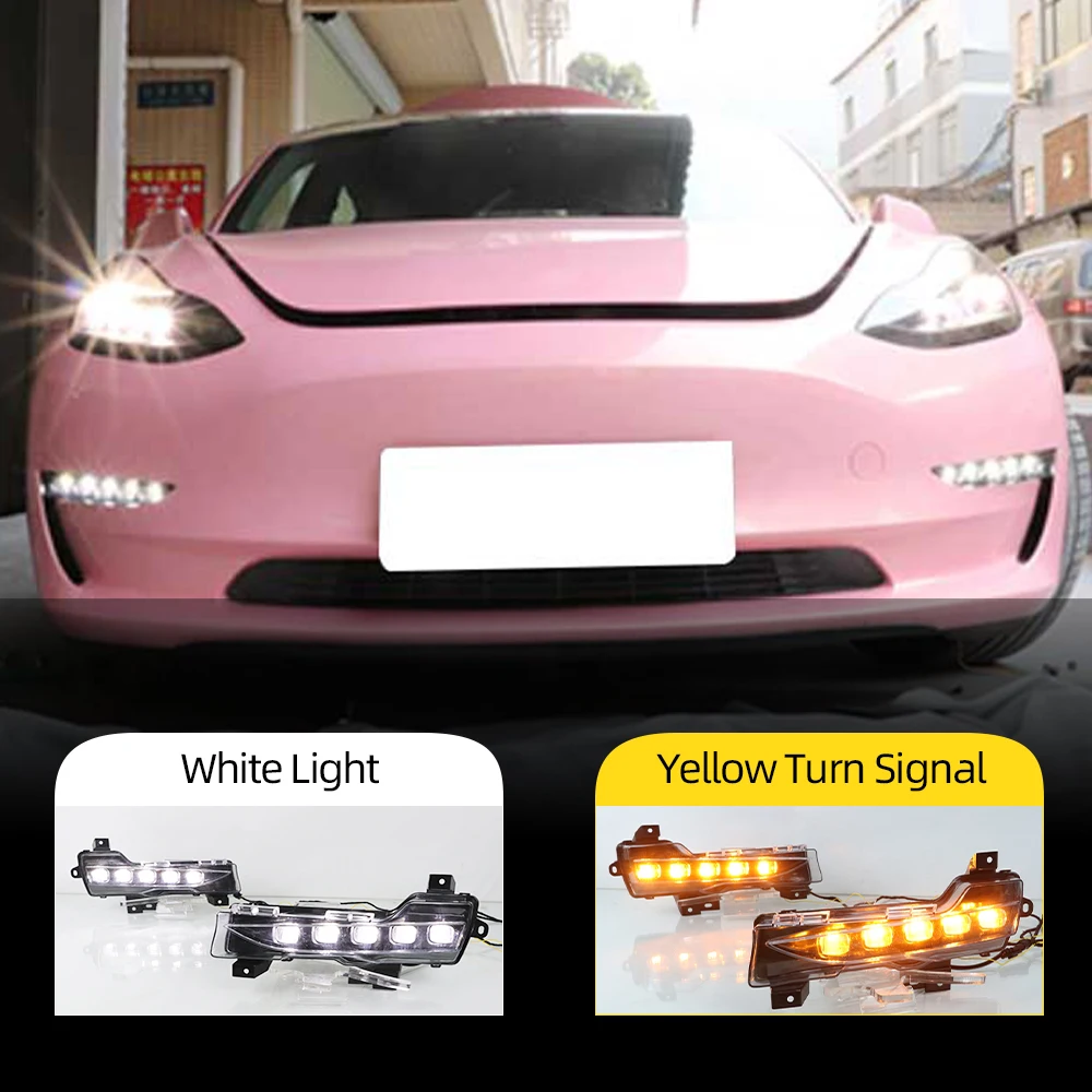 

Car Flashing 1 Set For Tesla Model 3 2017 2018 2019 2020 2021 Car DRL Daytime Running Lights LED Daylight Fog lamp turn signal