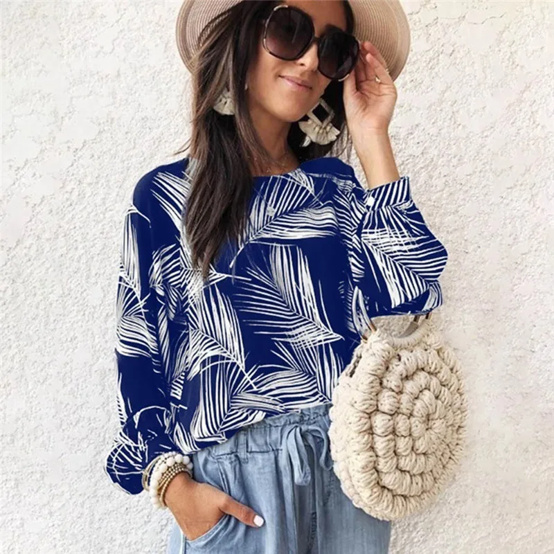 Женская футболка в европейском и американском стиле с принтом листьев круглый