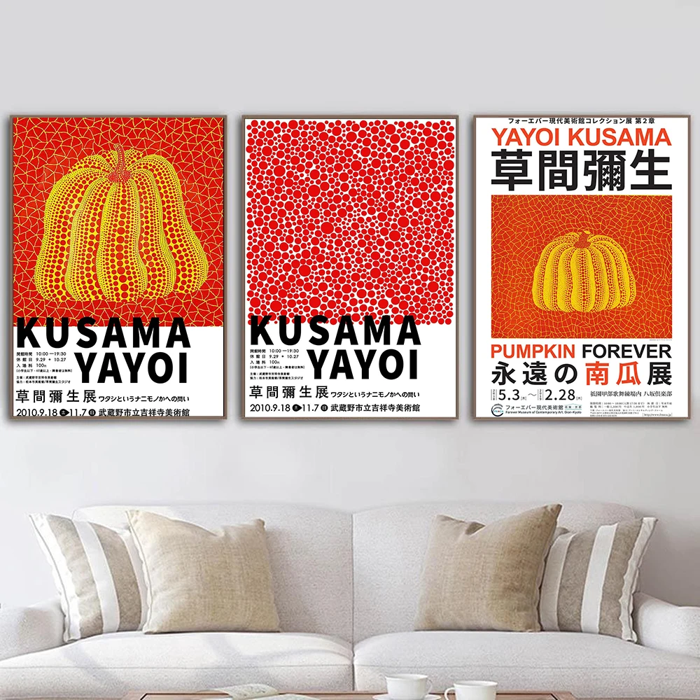 

Red Orange Poster Yayoi Kusama Figure Canvas Painting Abstract Art Print Museum Modern Wall Picture For Living Room Home Decor