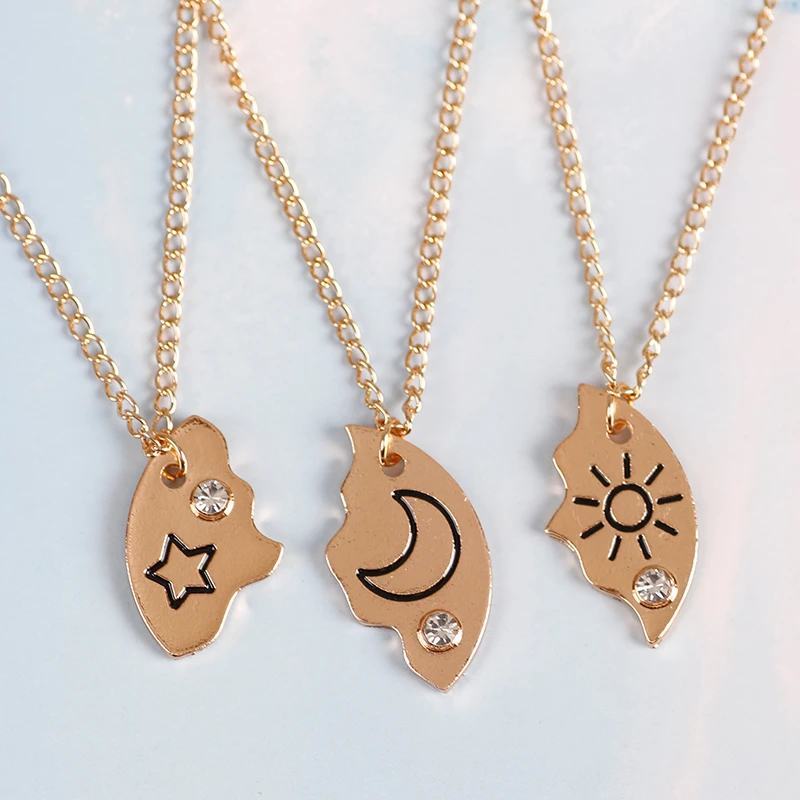Conjunto de 3 piezas de collar con colgante de estrella, Luna y sol, mejor amigo, Bff, amistad, pareja, joyería de moda, 2021