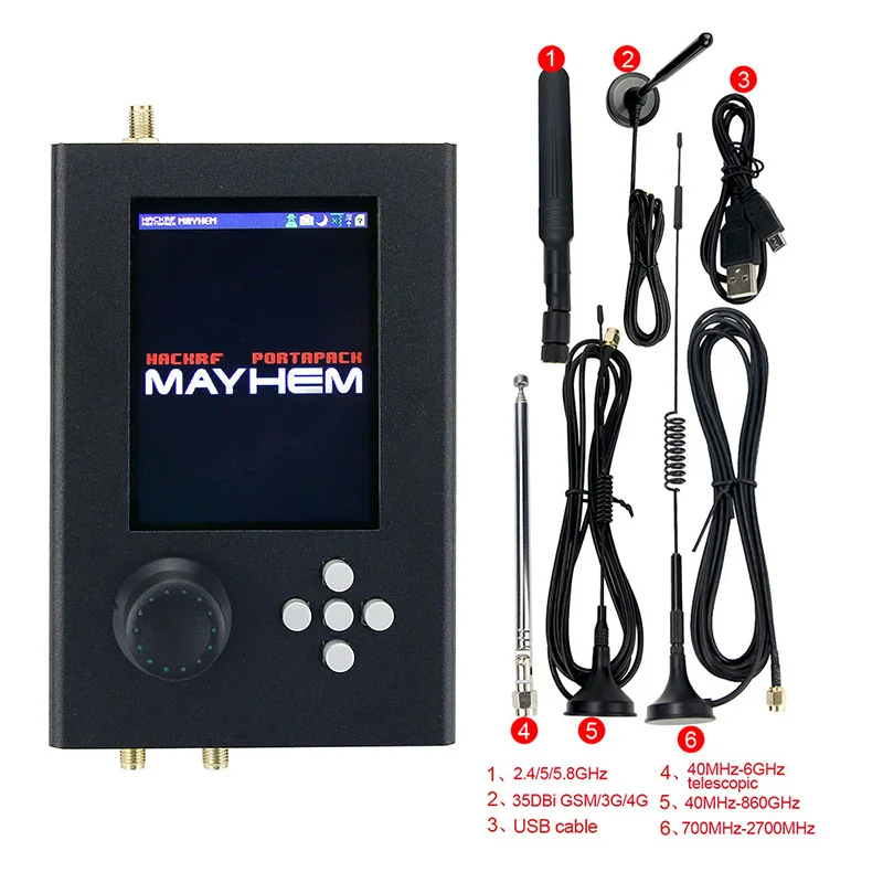 New Mayhem Portapack H2 Hackrf One SDR Software Defined Radio 1MHz-6GHz Optional Metal Case Antennas kits DIY Fast Assemble