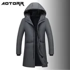 Мужской длинный пуховик с капюшоном, темно-синий однотонный пуховик с флисовой подкладкой, теплая парка, повседневная куртка на зиму 2022