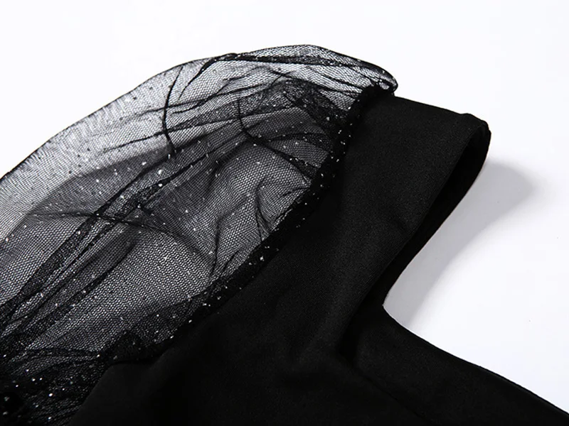 

Vintage Dress Women Black Color Long Sleeve See Through Mesh Vestidos Robe Femme O-neck Slim Fit Short SJ5017R