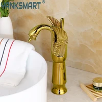 yanksmart gold polished swan bathroom faucet basin sink deck mounted single handle bathtub washbasin hot cold mixer water tap