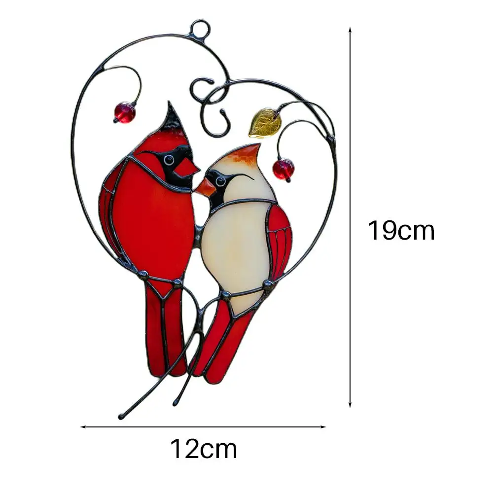 

Window Hanging Decor Bird Stained Glass Window Hangings Glass Decor Flat Animal Figure Ornament Gift for Home Car Decoration Red