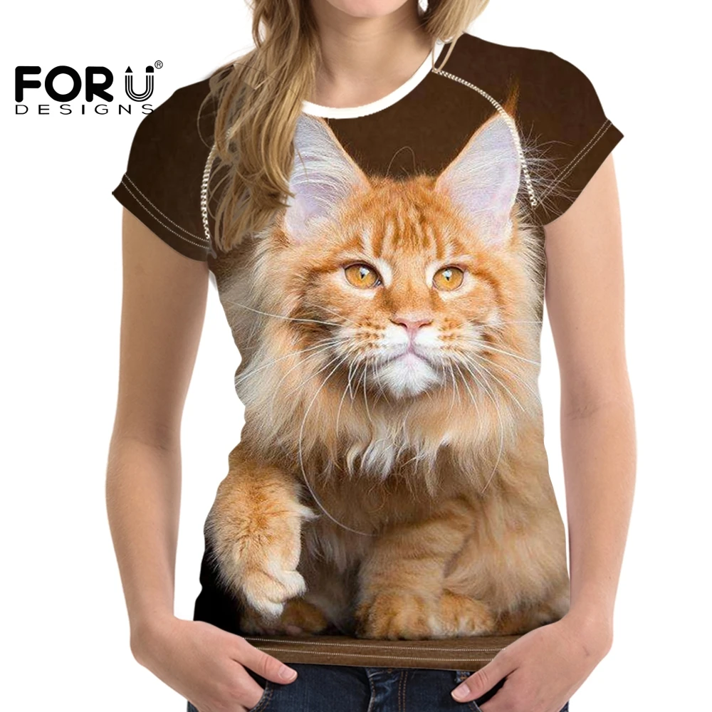 

FOURDEIGNS Tops T-Shirt for Women Lonely&Cool Maine Coon Cat Printed Tees Shirt Harajuku Summe T Shirt Femme Blusas Casual Loose