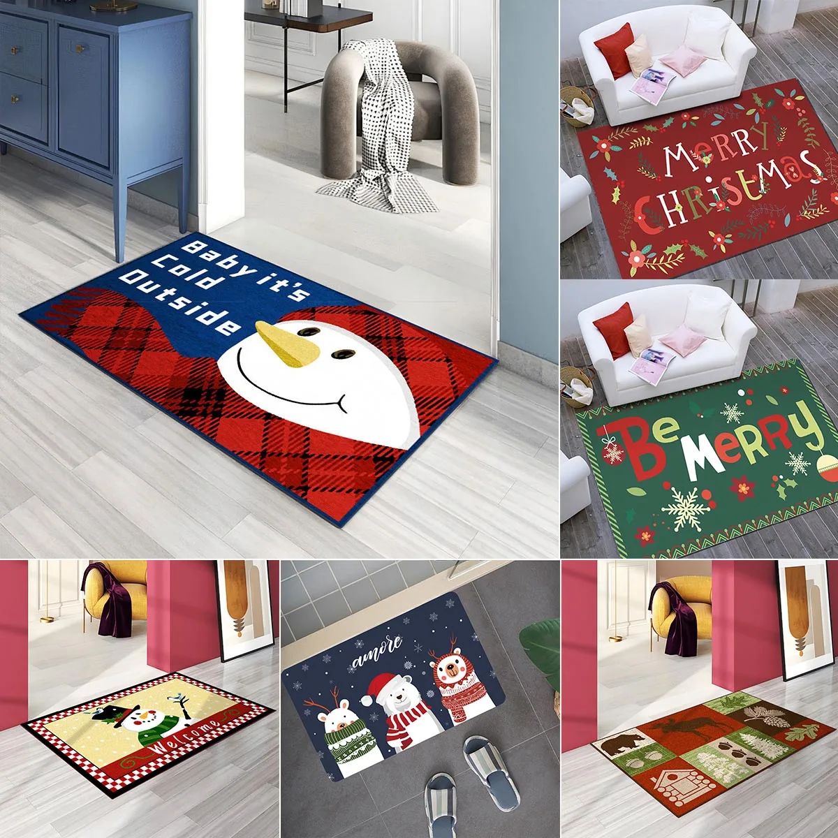 

Christmas Non-slip Door Mat Entrance Carpet Floor Mat Living Room Carpet Bathroom Mat Kitchen Rug Quick Drying Easy To Clean