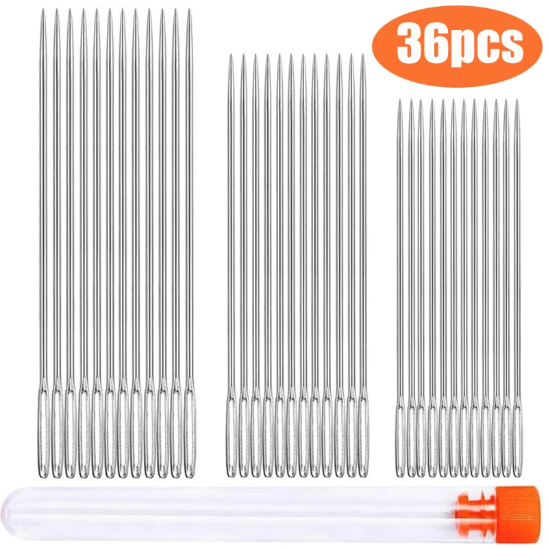 

KAOBUY 36 PCS 1.65in 1.97in 2.4in Stainless Steel Large Eye Needles Cross Stitch Needles Embroidery Tool Household Sewing Tool