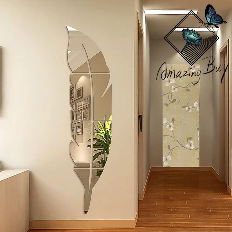 

3D Feather Plume Mirror Wall Sticker home decor Living Room bedroom Art Home Vinyl Decal Acrylic Sticker Mural Wall Decoration