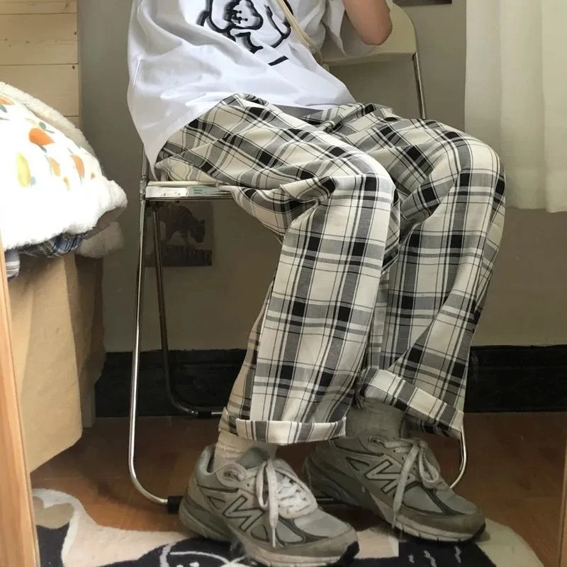 Винтажные клетчатые брюки Y2K в стиле Харадзюку женские 2022 уличная одежда