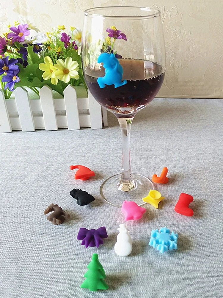

Silicone Wine Cup Suction Cup Label Christmas Party Identifier Wine Marker Wine Glass Tag Bar Accessories Silica Gel Cup Sticker