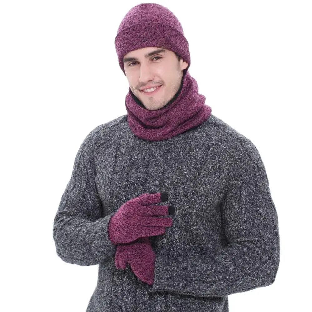 

Winter 3Pcs Knit Hat and Fleece Lined Scarf Set with Touch Screen Gloves for Women and Men Thermal Neck Warmer